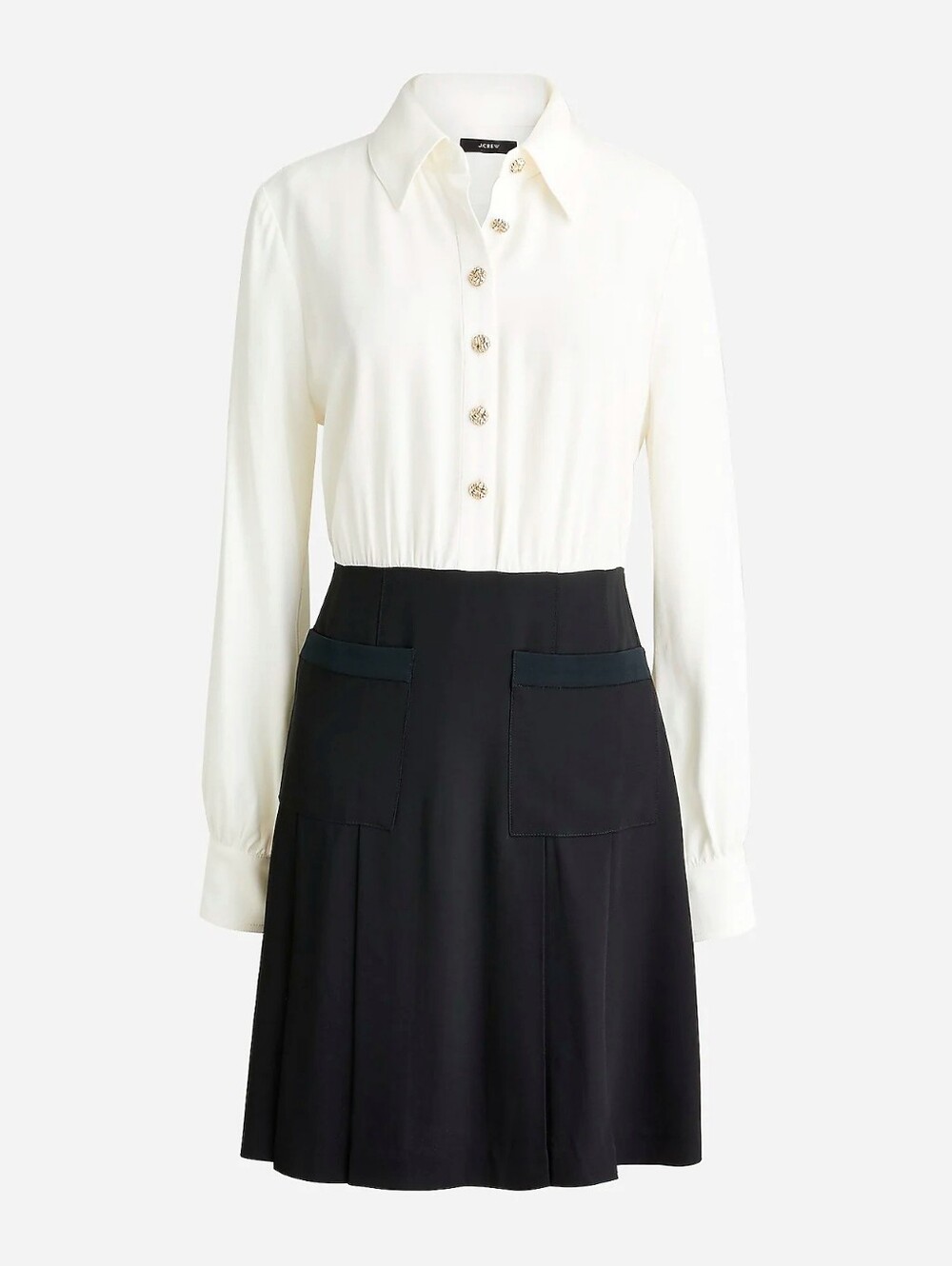 J. Crew Button-front crepe shirt-dress black ivory long sleeve women's Size 4